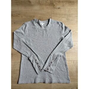 Sundance Gray Waffle Knit Thermal Top Long Sleeve Button Cuff Crew Neck Women L